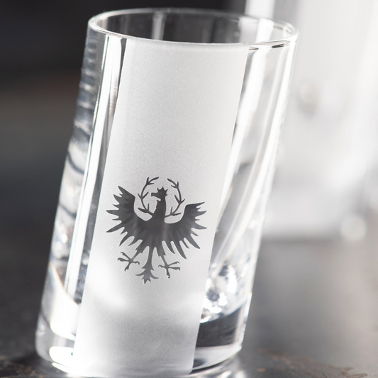 Schiefes Schnapsglas mit Tiroler Adler im 6er Set